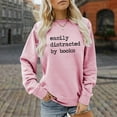 thumbnail image 4 of Easily Distracted By Books Sweatshirts for Women Long Sleeve Crewneck Book Lovers Reading Sweatshirt Pullover Tops, 4 of 5