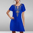 thumbnail image 1 of Puntoco Vestido De Mujer De Verano Estilo Étnico Estampado Casual Suelto De Manga Corta Con Cuello Redondo Azul Xl,Regalos Para Mujer Joven, 1 of 5