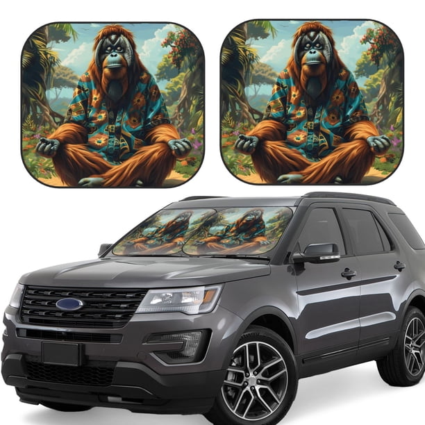Fotbe Forest Meditating Gorilla Juego de 2 Piezas de Parasoles para Parabrisas | Bloqueador Solar para Auto | Accesorios Plegables para Protección Solar Interior-Medium