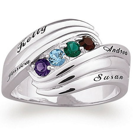 Personalized Sterling Silver Family Name and Birthstone Ring