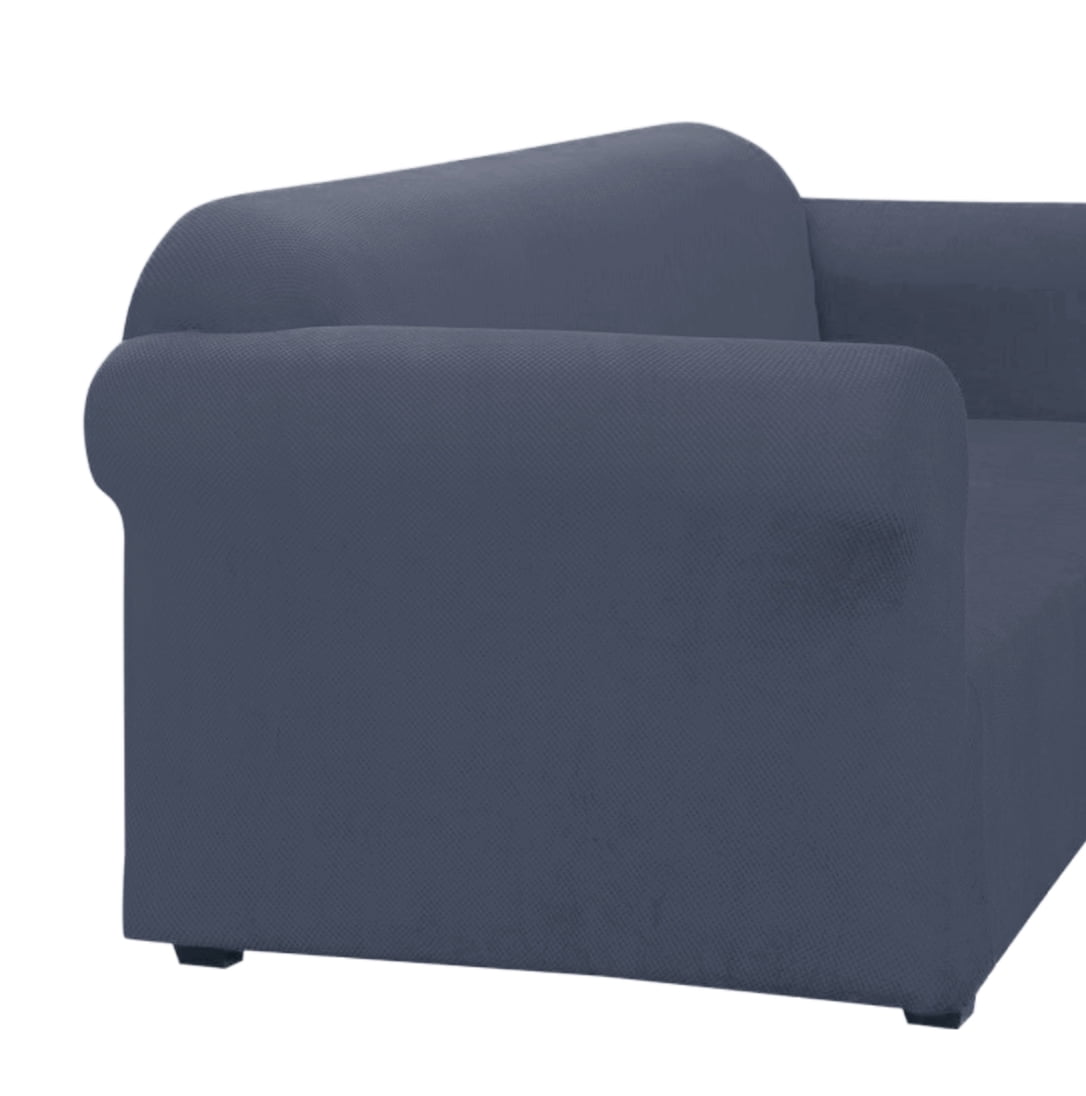 Harper Lane Striae Stretch Fit Slipcover Sofa Cover, Blue, Machine Washable