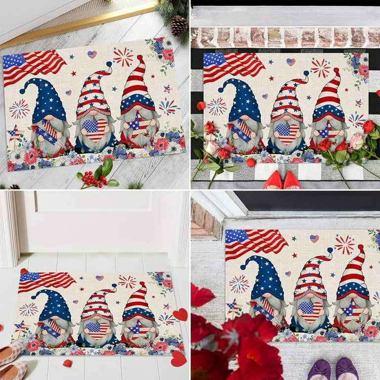 Narrow Door Mat Non-slip Boot Scraper Mat Fourth of July Rugs Gnome Doormat  American Flag Rug Independence Day Doormat 