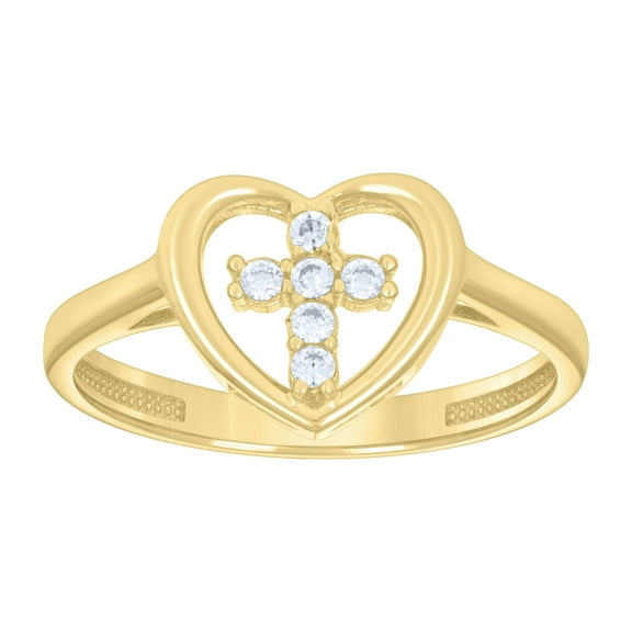 10kt Real Yellow Gold Womens Cubic-Zirconia Cross Heart Ring