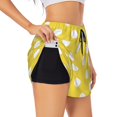 thumbnail image 1 of Balery Yellow And White Polka Dot Pantalones cortos deportivos para mujer con forro y dos bolsillos, elásticos, para entrenamiento, gimnasio, yoga-Large, 1 of 7