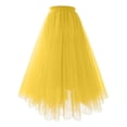 thumbnail image 3 of Women's Solid Color Tutu Skirt, High Waist A Line Midi Tulle Skirt with Elastic Waistband, Fluffy Layered Mesh Party Skirt for Prom, Wedding, Halloween and Daily Wear Yellow M, 3 of 3