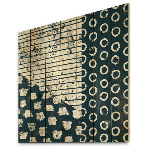 Designart 'Indigo Tile and Striples' Modern & Transitional Print on Natural Pine Wood