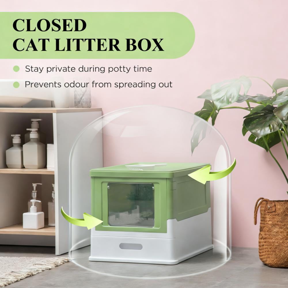 Fully Enclosed Cat Litter Box with Front Entry