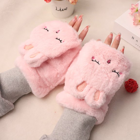 RANJIE Winter Gloves for Women Fox Plush FauxFur Cute Mitten Outdoors,Hot Sales