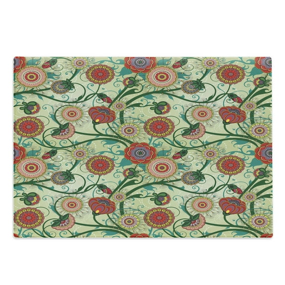 Floral Cutting Board, Vintage Colorful Ornamental Flowers and Leaves Fresh Spring Nature Art Illustration, Decorative Tempered Glass Cutting and Serving Board, Large Size, Multicolor, by Ambesonne