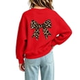 thumbnail image 5 of Fall Hoodless Sweatshirts for Girl Loose Leopard Bow Printed Long Sleeve Crew Neck Solid Color Fashion Casual Pullover Tops Red 01 2-3 Years, 5 of 7