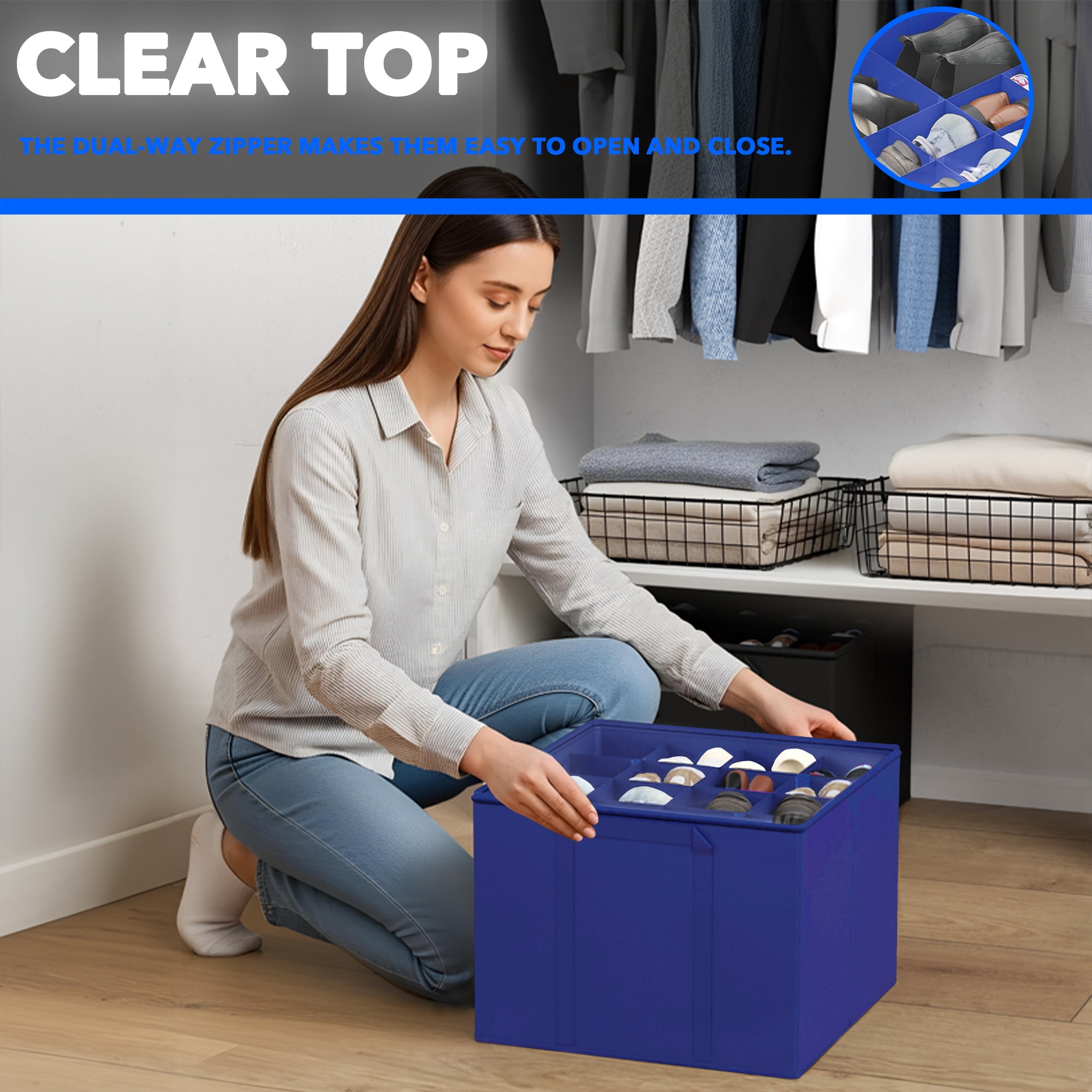 Tooloton Shoe Organizer for Closet, 2 Pack, Fits 16-32 Pairs, Blue