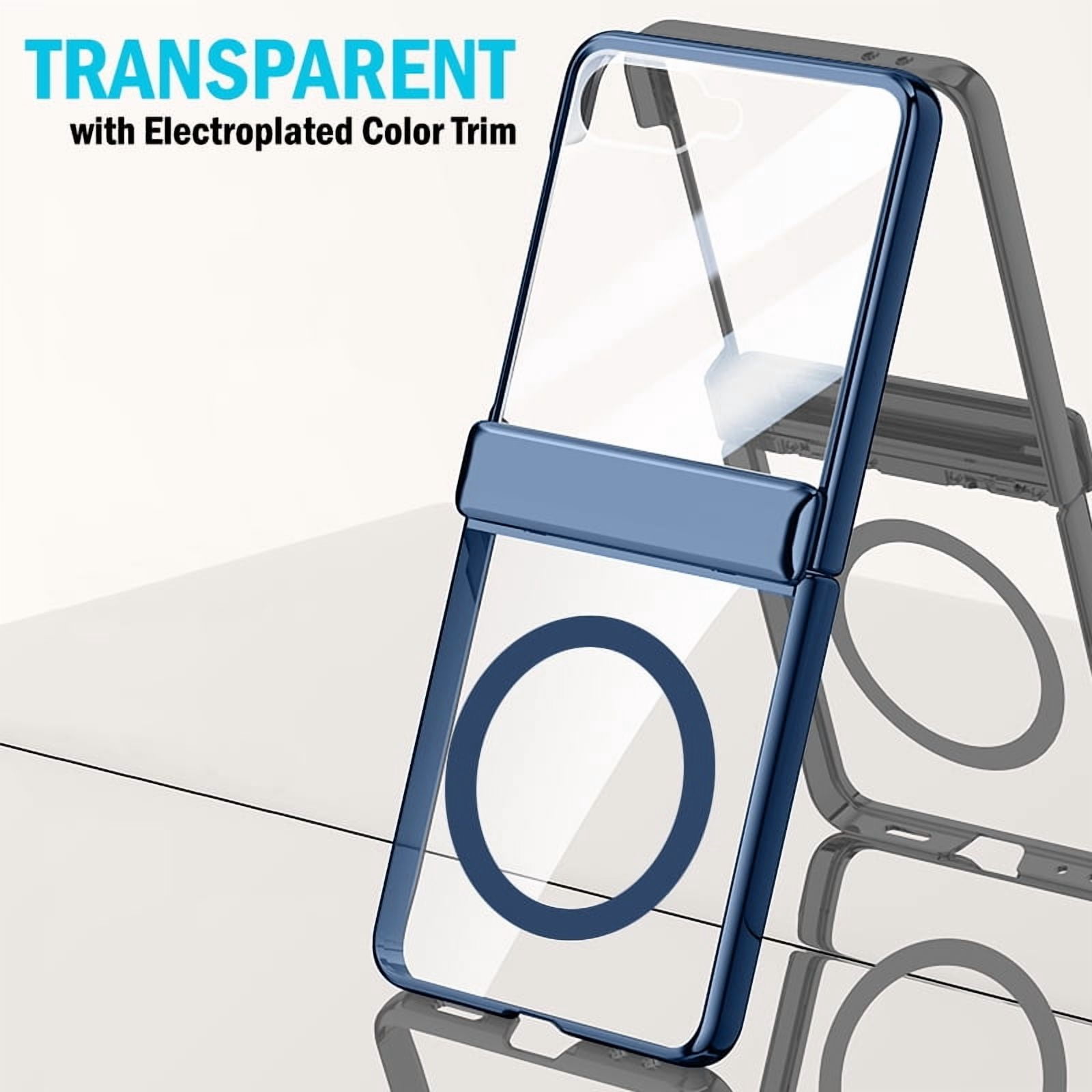 Nakedcellphone Electro Combo for Samsung Galaxy Z Flip 7 Phone Case with Belt Clip Holster Holder - Built-In Screen Protector - Hinge Cover - Compatible with MagSafe - Blue/Clear