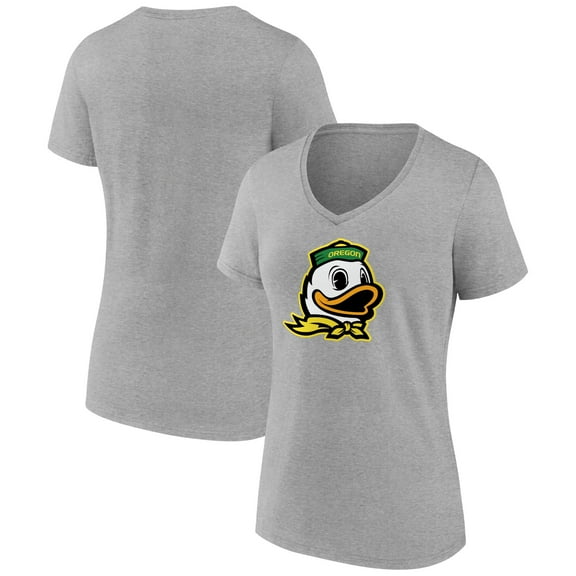 Women's Gray Oregon Ducks Team Logo V-Neck T-Shirt