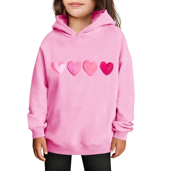 SGFCWSX Kids Heart Print Hoodie Valentine's Day Hooded Long Sleeve Pullover for Girls Warm Soft Sweatshirt Pink Size 9-10 Years