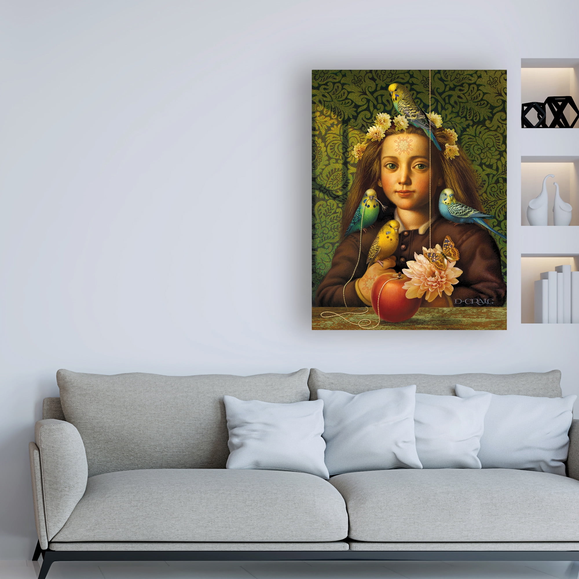 Trademark Fine Art 'Girl With Parakeets' Canvas Art by Dan Craig