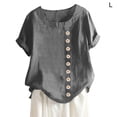 thumbnail image 1 of Blouse en Lin Ample Manches Courtes Col Rond Femme Haut d'Été, Gris, L, 1 of 5