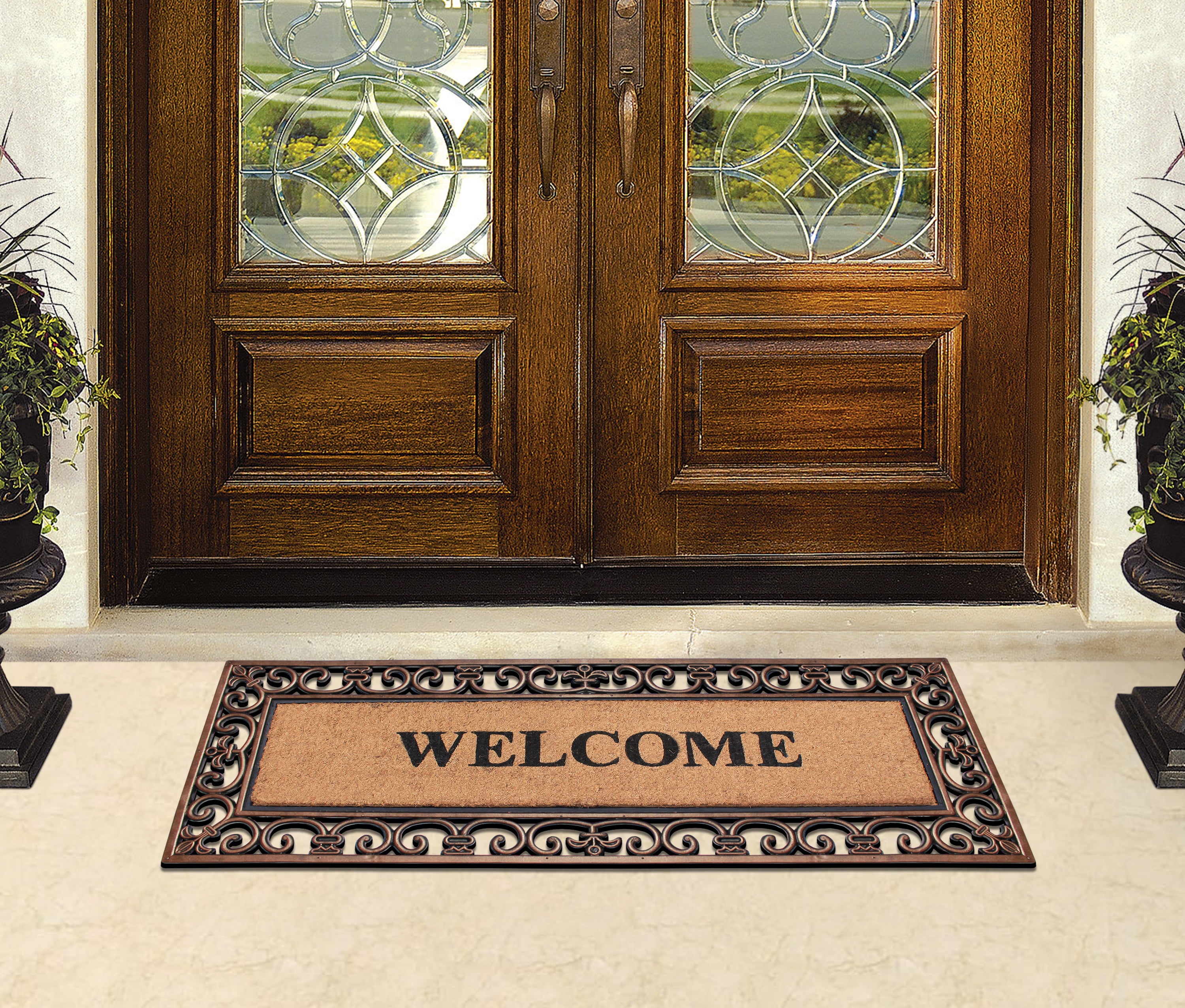 A1HC Natural Coir & Rubber 18"x48" Paisley Door Mat, Thick Durable, Heavy-Duty, Low-Profile, Long-Lasting Front Door Welcome Mat, Bronze