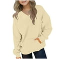 thumbnail image 3 of Loopsun Kids Sweatshirts, Toddler Kids Casual Solid V Neck Long Sleeve Sweatshirts Top with Pocket Beige, 2-3 Years, 3 of 5