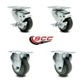 thumbnail image 2 of 3.5 Inch Thermoplastic Rubber Swivel Top Plate Caster Set with 2 Brakes 2 Rigid, 2 of 2