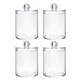 thumbnail image 2 of 4 Pack Qtips Holder Bathroom Container, Cotton /Swabs Dispenser Wood /Plastic Lids, Clear Plastic Apothecary Jar Containers for Vanity Makeup Organizer Storage - Bathroom Accessories Set, 2 of 9