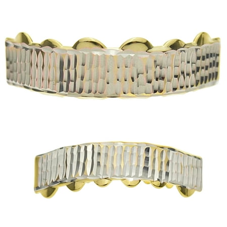 Diamond-Cut Grillz 14K Gold Plated And Silver Tone Cut Teeth Grill Set Hip Hop Grills (Best Way To Cut Diamond Plate)