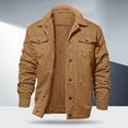 thumbnail image 2 of Men's Cotton Cargo Jackets Winter Lined Jackets Trucker Jacket,Coffee,L, 2 of 3