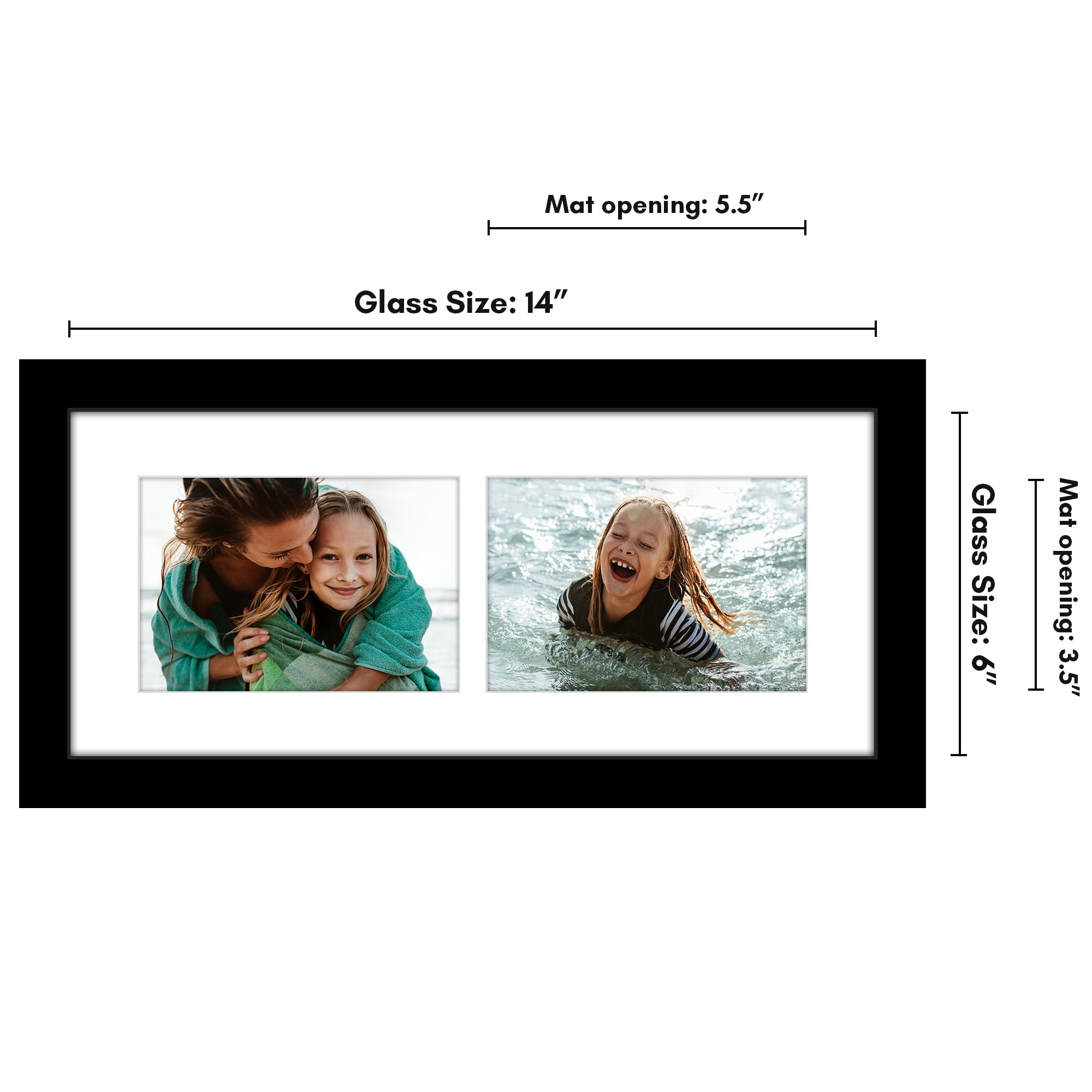 Americanflat 4x6 Double Picture Frame with Shatter-Resistant Glass Fits 2 use as One 6x14 Frame Signature - Black