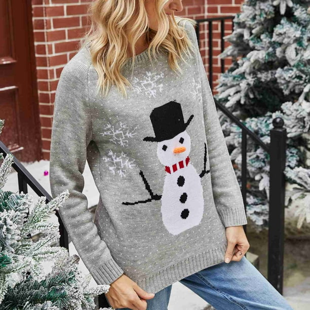 Women Christmas Sweater, Soft Light Long Sleeves Acrylic Snowman Snowflakes Pattern Cute Christmas Knit Pullover For Holiday ANGGREK Otros