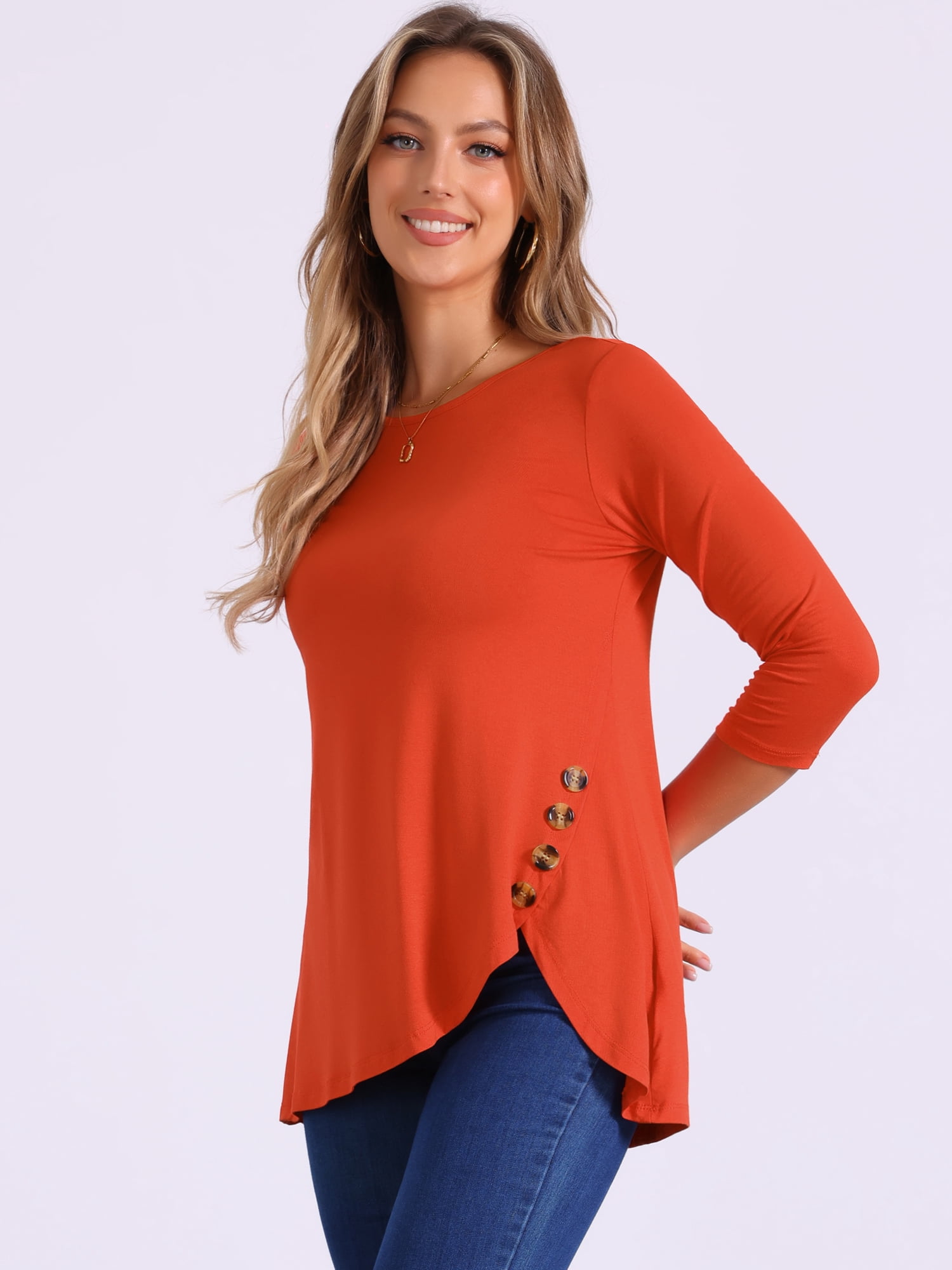 DARING DIVA Women's Casual Stretchy Tunic Asymmetric Hem Top XS Orange