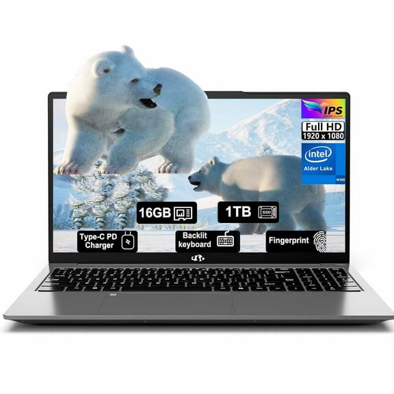 17.3" Ultra-thin Laptop Business Laptop Computer Windows 11 Intel Pentium 4 Cores N100 16GB RAM 1TB SSD Backlit Keyboard Fingerprint 65W Type-C