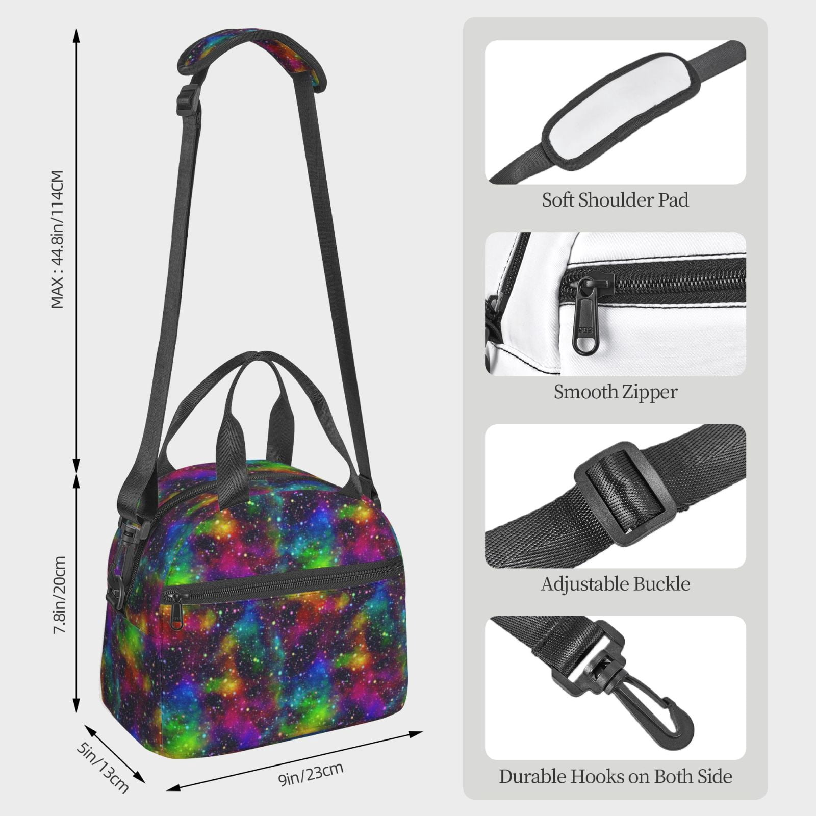 Xecao Bright Universe Print Insulated Lunch Box, Lunch Cags Lunch Bag Featuring An Adjustable Shoulder Strap