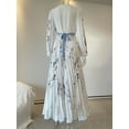 thumbnail image 5 of Women'S V Neck Floral Printed Pleated Dress Long Sleeve Flowy A Line Party Maxi Cocktail Dresses White L, 5 of 7
