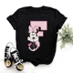 thumbnail image 3 of Camisetas de algodón de manga corta de verano para niños, camiseta rosa con letras de Minnie Mouse, fuente ABCDEFG, divertida y bonita para niño y niña, 3 of 5