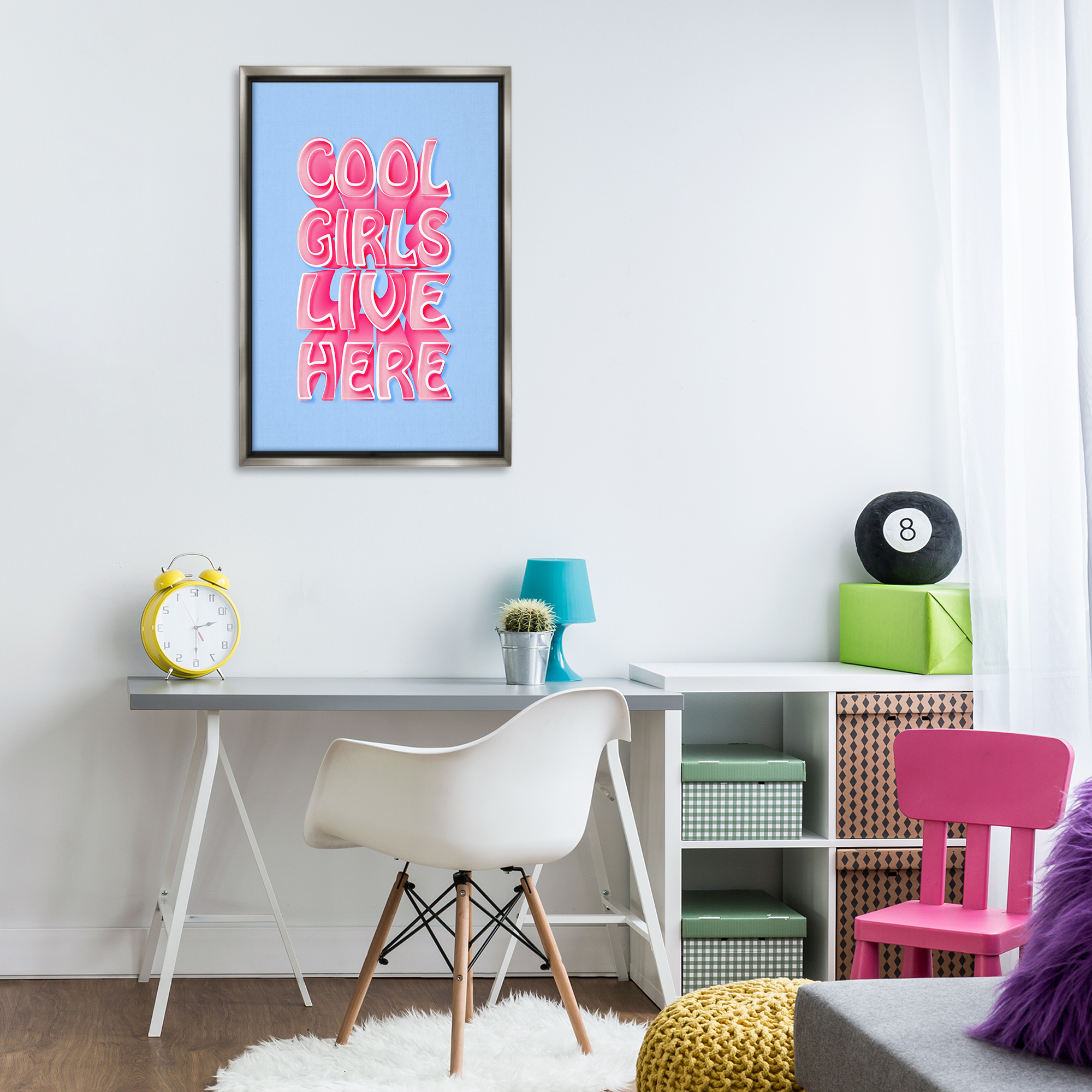 Stupell Industries Cool Girls Live Here Text & Numbers Painting Gray Floater Framed Canvas Art Print Wall Art, 21 x 31