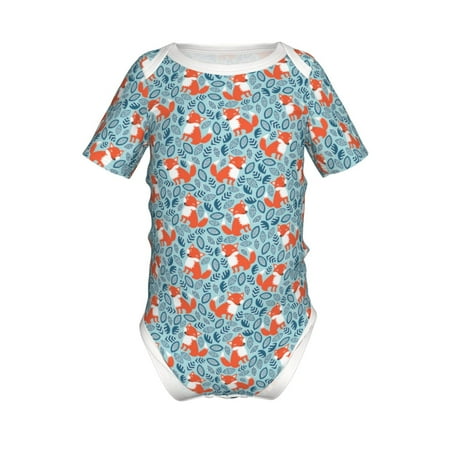 

Coaee Abstract leaves fox for Soft Baby Short-Sleeve Bodysuit Baby Climbing Clothes Baby Girls Boys Bodysuit Romper-6 Months