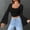 Black, variant on Abtuhar Women Long Sleeve Tops Solid U Neck Cropped Flare Sleeve Straight Hem Light Fabric Fall Shirts