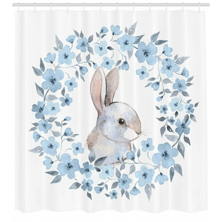 Watercolor Flower Shower Curtain Bunny Rabbit Portrait In Fl Watercolor Flower Shower Curtain Bunny Rabbit Portrait In Fl Wreath Ilration Country Style Fabric