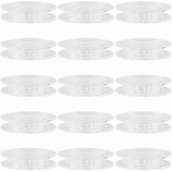 15Pcs 50 x 10mm Empty Spool Flat Plastic Spools White Wire Flat Embroidery Thread Weaving Organizer String Holder Bobbin for Sewing Stitching Crochet Needle Yarn DIY Supplies Women Adults Clear