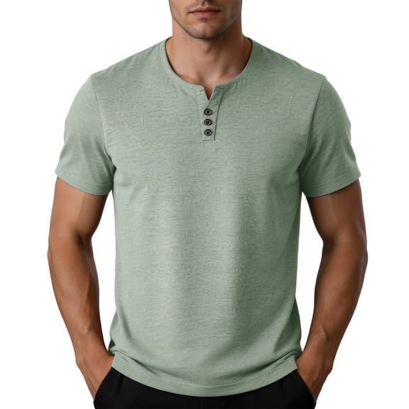 TKKCS Mens Short Sleeve Henley T-Shirt- Daily Wear Casual Classic 3-Button Placket Lightweight Breathable Summer T-Shirts Green Size 3XL