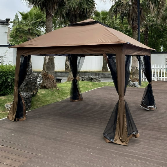 11x 11Ft Pop Up Gazebo Canopy with 4 Sandbags 2-Tier Soft Top Event Tent, with Removable Zipper Netting, for Outdoor Patio Backyard Garden Camping