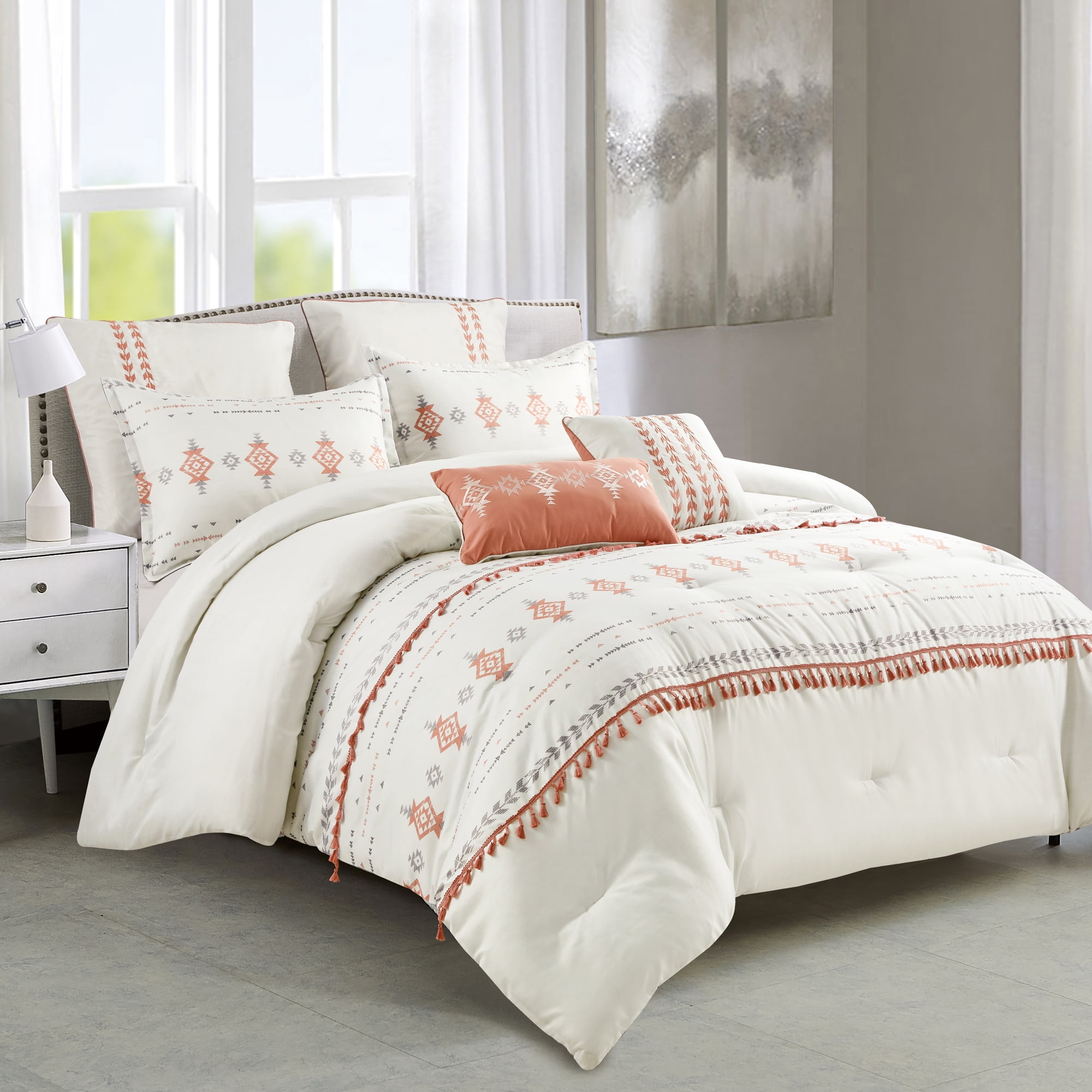 HGmart 7 Piece Bedding Comforter Set King Size, Beige