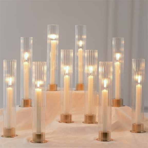 NUPTIO Hurricane Glass Candle Holder Centerpiece for Tables : Fluted Candlestick Candle Holders for Outdoor Party Wedding Table Decoration Set of 10