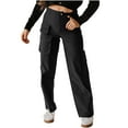 thumbnail image 2 of Aqestyerly Women's Multi-Pocket Cargo Pants Work Pants Mid Rise Relaxed Straight Leg Cargo Casual Trousers with Multi Pockets Relaxed Fit for Summer Utility Wear, 2 of 6