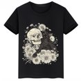 thumbnail image 3 of Ropa infantil con estampado de calavera de gato, camiseta de algodón de verano para niños y niñas, ropa infantil personalizada de manga corta negra, 3 of 5