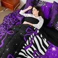 thumbnail image 4 of Homewish Fashion Leopard Print Bedding Comforter Set 7pcs, Purple Princess Bow-tie Queen Bedding Sets, Mystic Glitter Stars Reversible Queen Sheet Sets, Lightweight Room Decor, 4 of 7