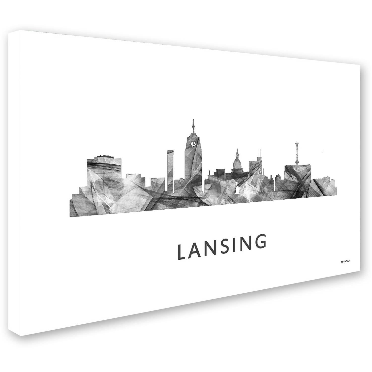 Trademark Fine Art 'Lansing Michigan Skyline WB-BW' Canvas Art by Marlene Watson