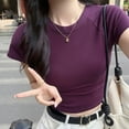 thumbnail image 4 of Rezuofi 2 Pcs Women's Casual Basic Cap Sleeve Slim Fitted Round Neck Crop Tee Top, 4 of 6