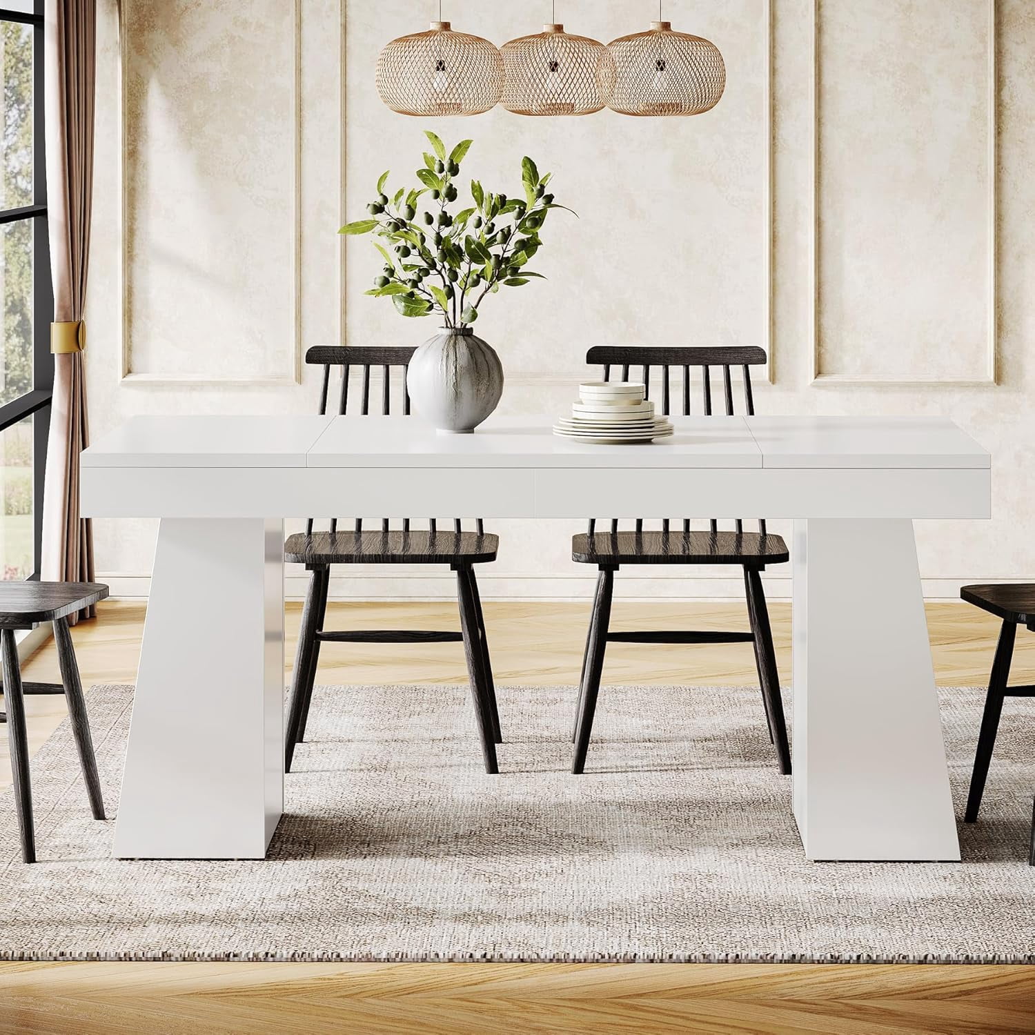 Tribesigns 55“ Dining Table for 4-6, Rectangular Wooden Dining Room Table, Kitchen Dinner Table, White
