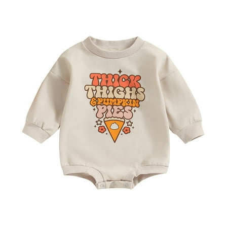 

Baby Girls Casual Crewneck Romper Long Sleeve Letter Pumpkin Pie Print Halloween Clothes 0-18 Months