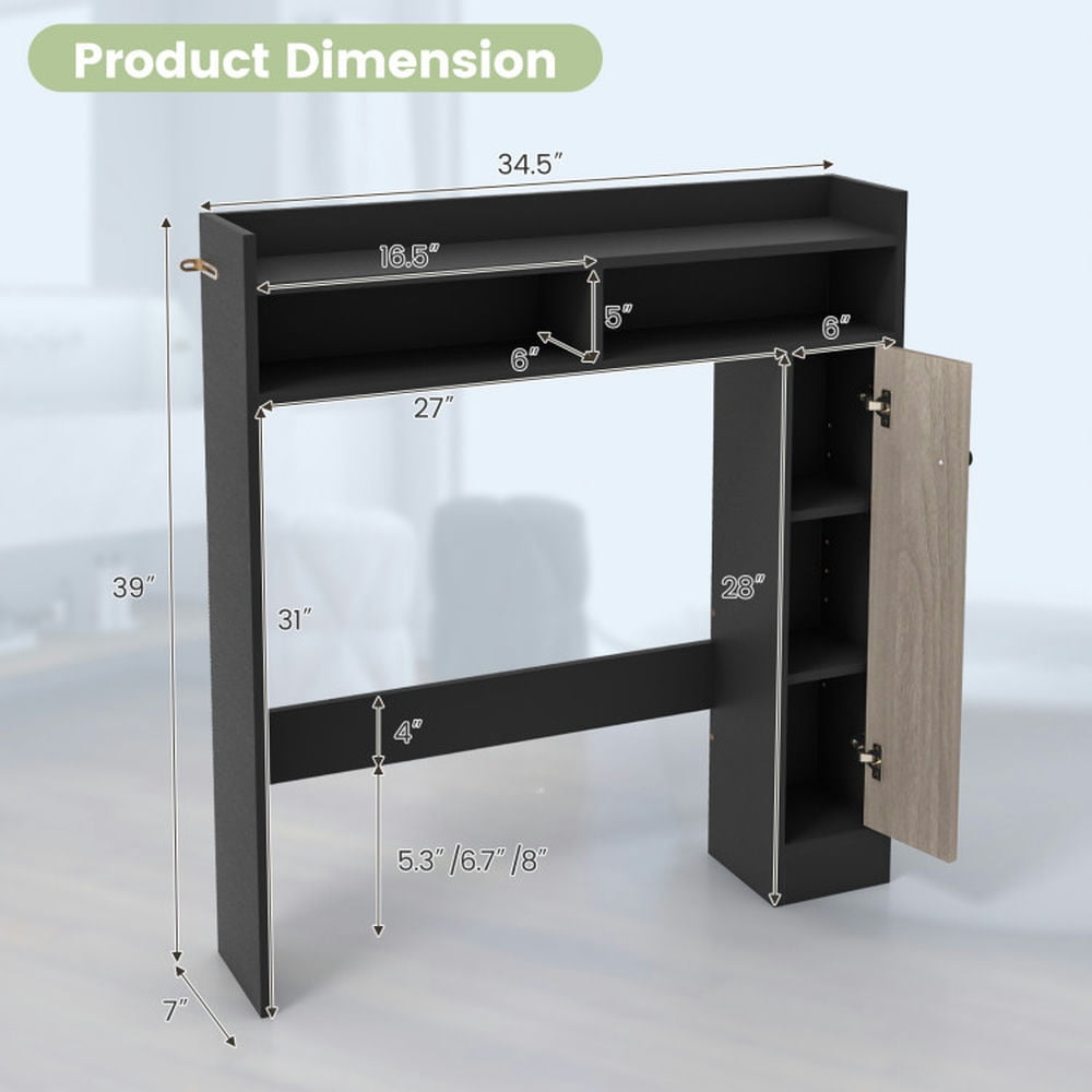 Finihen Toilet Storage Cabinet, Bathroom Cabinet Organizer, Bathroom Over the Toilet Floor Storage Organizer with Adjustable Shelves, for Bathroom, Black